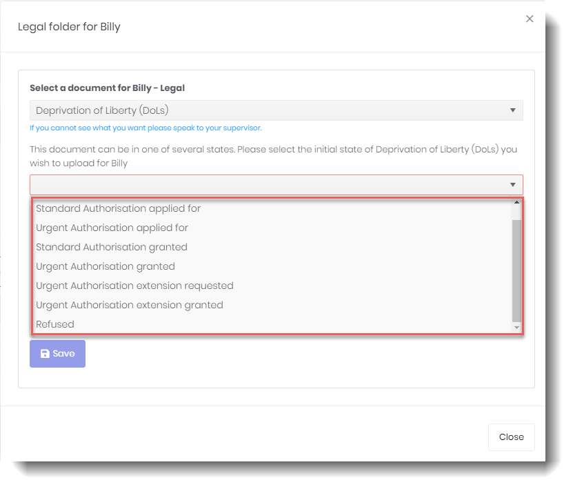 loading a DoLS document into nuagecare, click for more detail