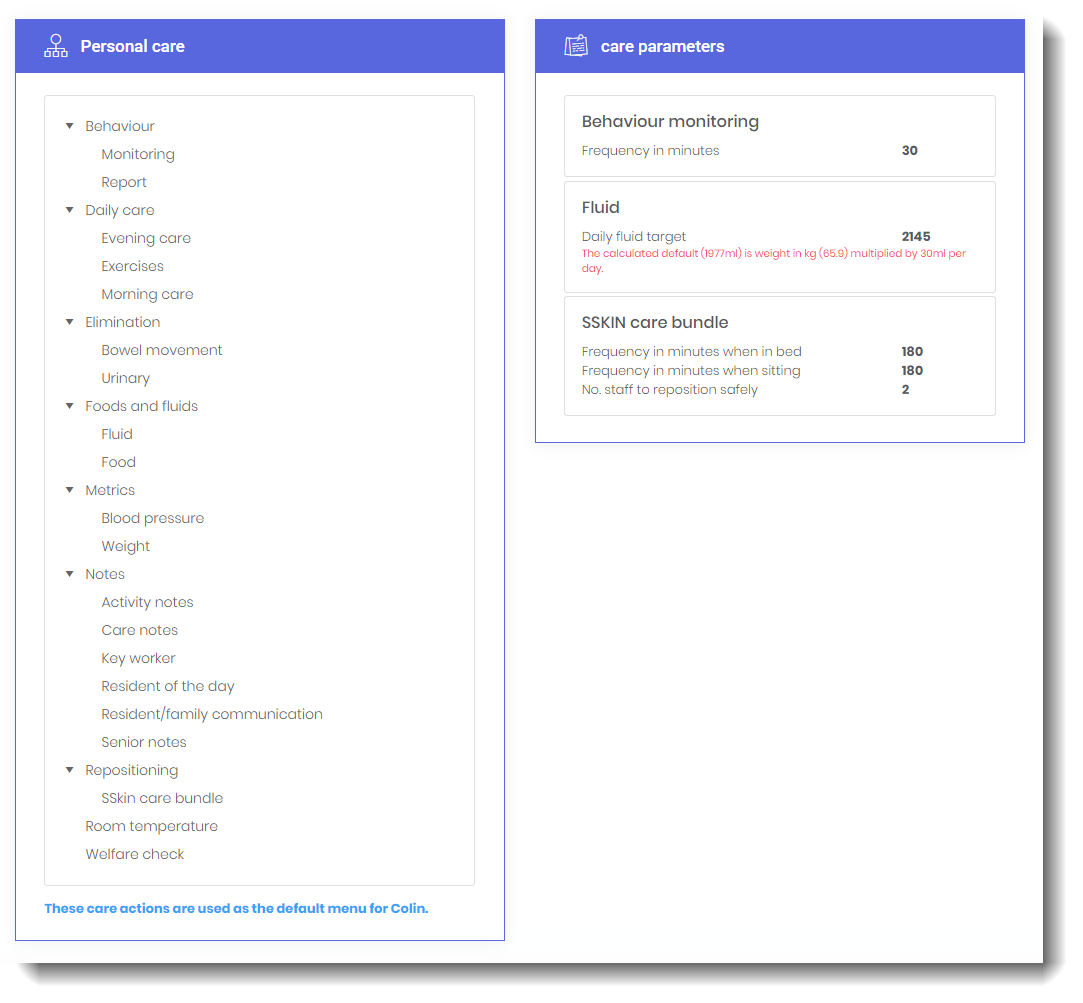 build personalised care menu in the web portal, click for more detail