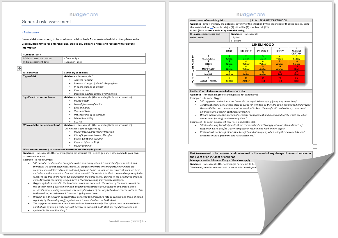 general risk assessment, click for more detail